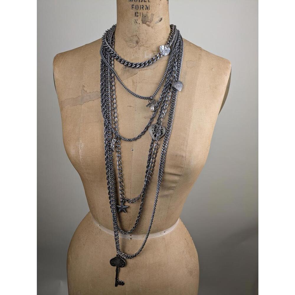 y2k multistrand white metal chain necklace